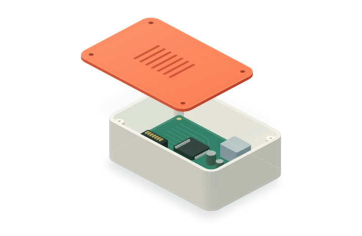 Krabička pro elektroniku s oranžovým víkem